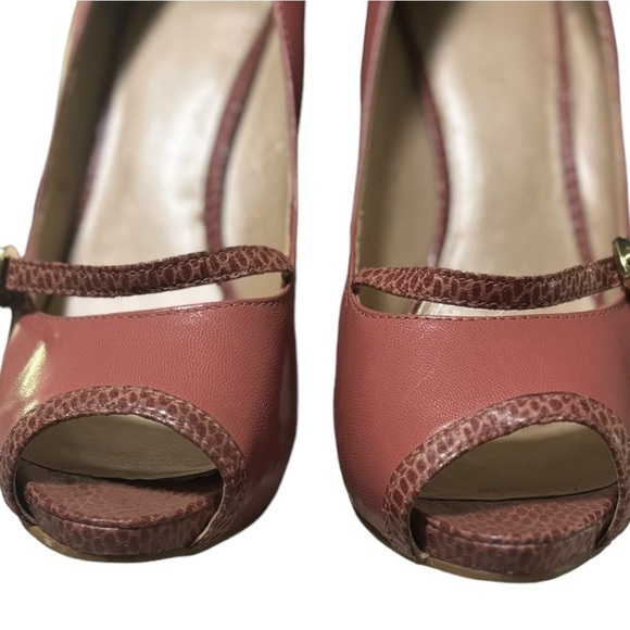 Nine West Mauve Leather Peep Toe Pumps Ladies Size 7.5 M Heels Snakeskin Accent - Picture 4 of 12